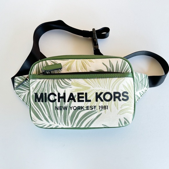 Michael Kors Slim Square Belt Bag Fanny Waist Pack Palm Fern Green - Picture 11 of 16